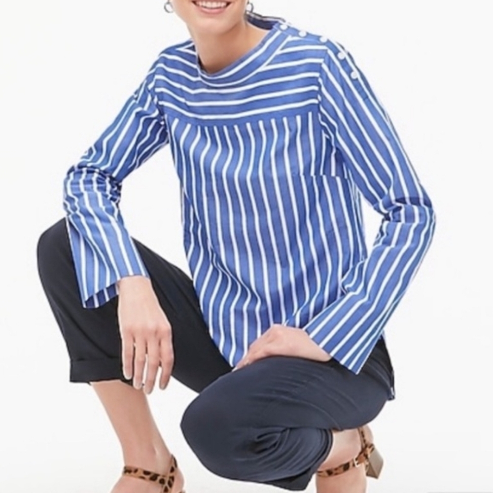 J. Crew Factory Blue & White Striped Blouse